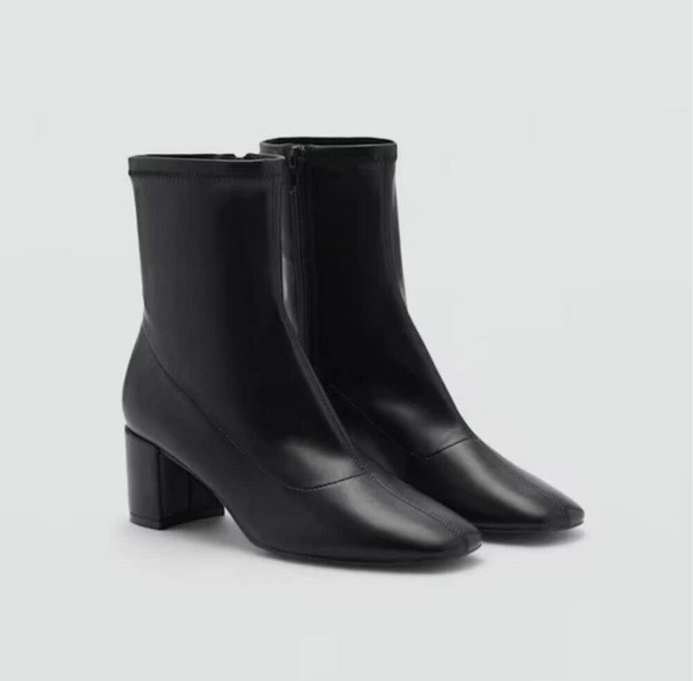 MNG BY Mango Camilo Faux Leather Heeled Ankle Boots Black Womens 39 US 8.5 NEW